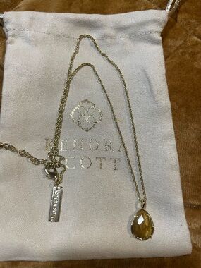 Kendra Scott Retired Kiri Gold Necklace with Tigers EyeTeardrop Pendant